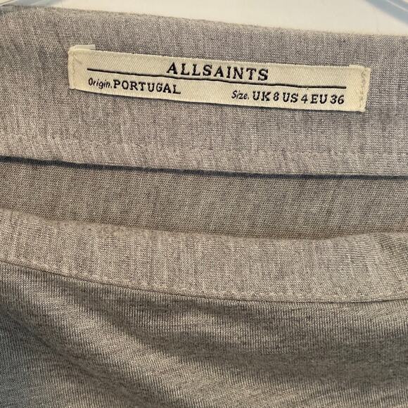 Allsaints Midi Draped PIA Dress Womens Size 4 Gray Knit Asymmetrical Ruched - Picture 5 of 6